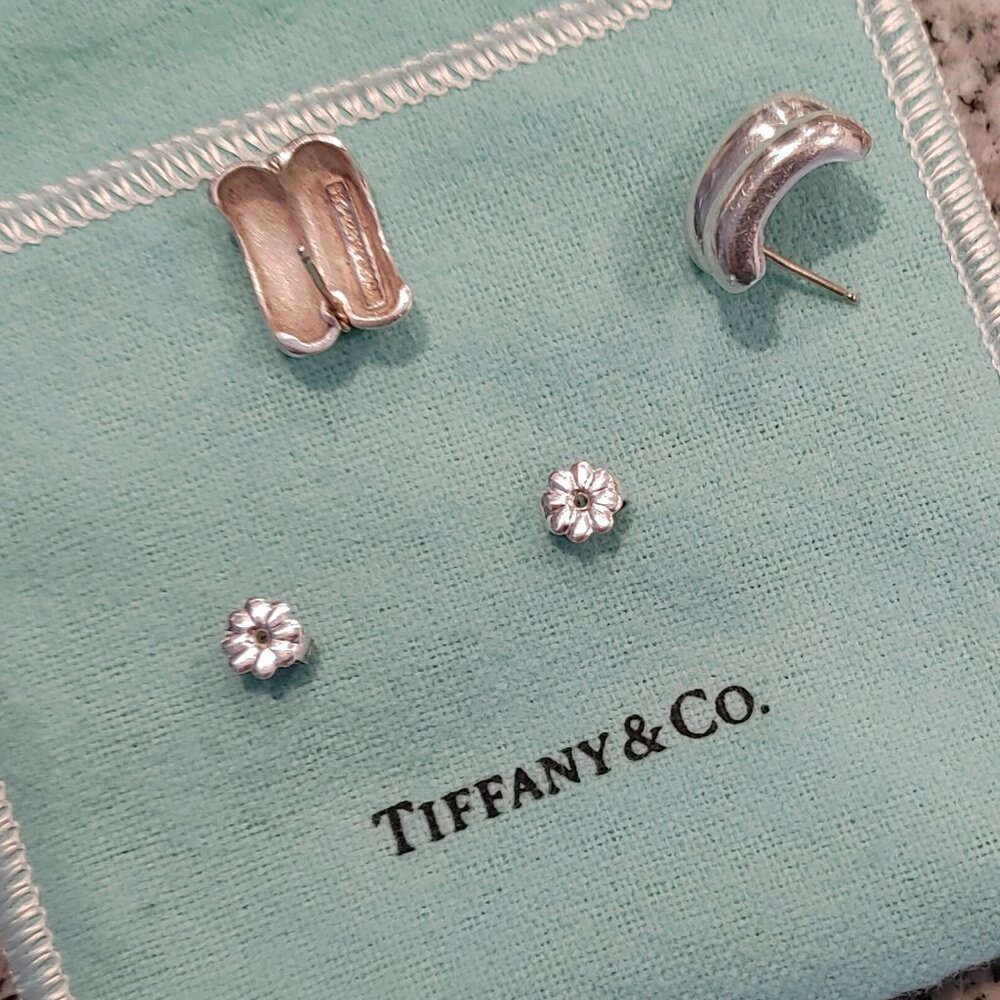 Tiffany & Co. Sterling Silver and 14K Yellow Gold Rope Stud Earrings with pouch - Picture 12 of 16